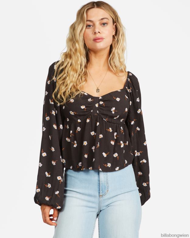 Billabong Clothing 00V682370 | Billabong Ich liebe dich mehr, langärmlige Sweetheart-Bluse aus schwarz Frauen