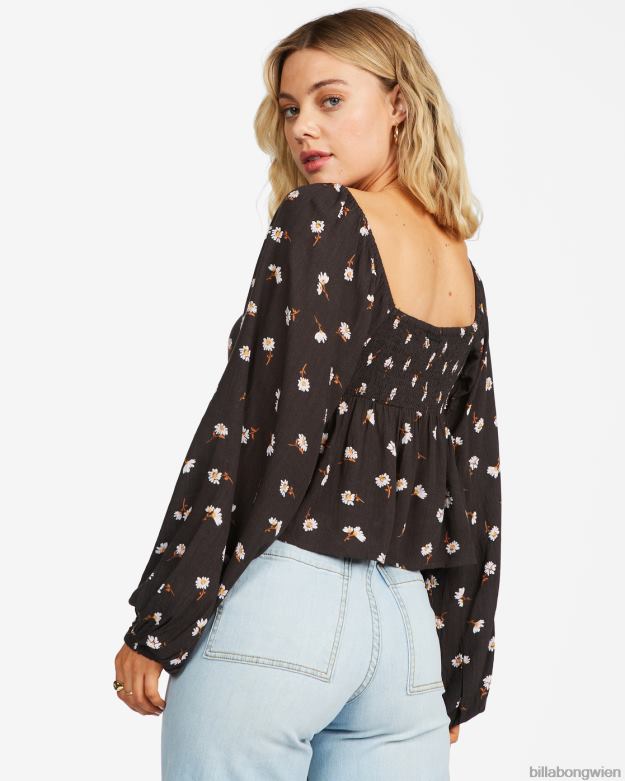 Billabong Clothing 00V682370 | Billabong Ich liebe dich mehr, langärmlige Sweetheart-Bluse aus schwarz Frauen