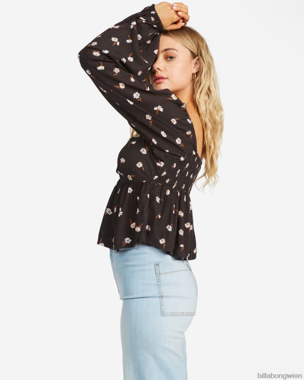 Billabong Clothing 00V682370 | Billabong Ich liebe dich mehr, langärmlige Sweetheart-Bluse aus schwarz Frauen