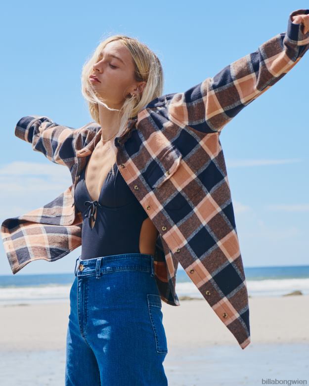 Billabong Clothing 00V682217 | Billabong so stoked übergroßes Button-Down-Flanellhemd bräunen Frauen