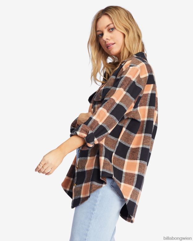 Billabong Clothing 00V682217 | Billabong so stoked übergroßes Button-Down-Flanellhemd bräunen Frauen