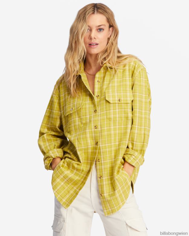 Billabong Clothing 00V682226 | Billabong so stoked übergroßes Button-Down-Flanellhemd grüner Neid Frauen