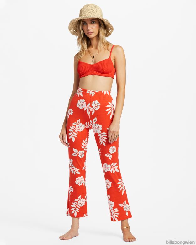 Billabong Clothing 00V681815 | Billabong hoch dehnbare, ausgestellte Strickhose rotes Aloha Frauen