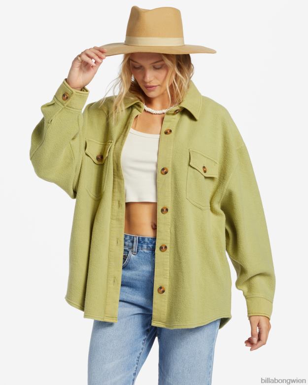 Billabong Clothing 00V681963 | Billabong Anytime-Shacket-Oversize-Jacke mit durchgehender Knopfleiste Avocado Frauen