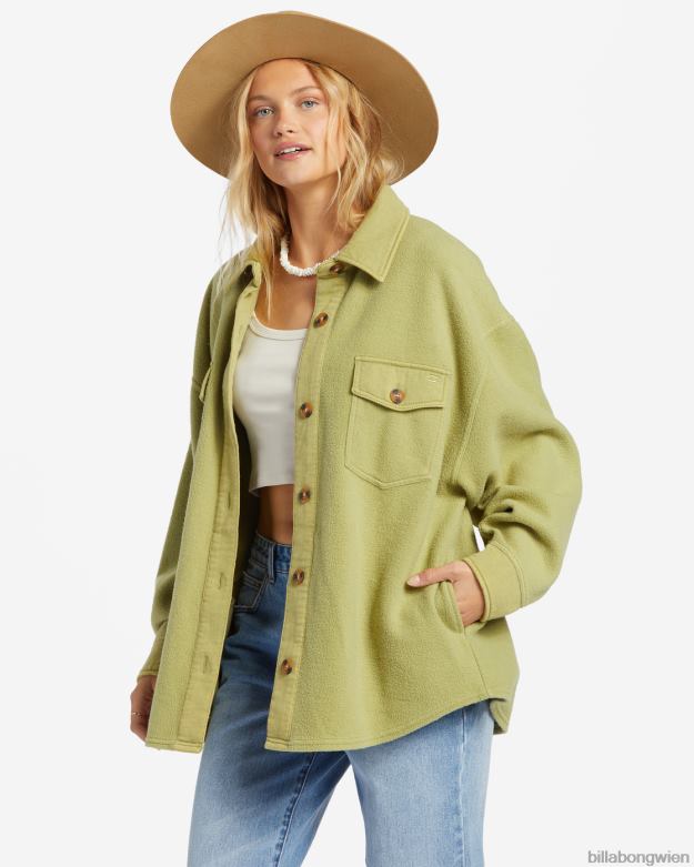 Billabong Clothing 00V681963 | Billabong Anytime-Shacket-Oversize-Jacke mit durchgehender Knopfleiste Avocado Frauen