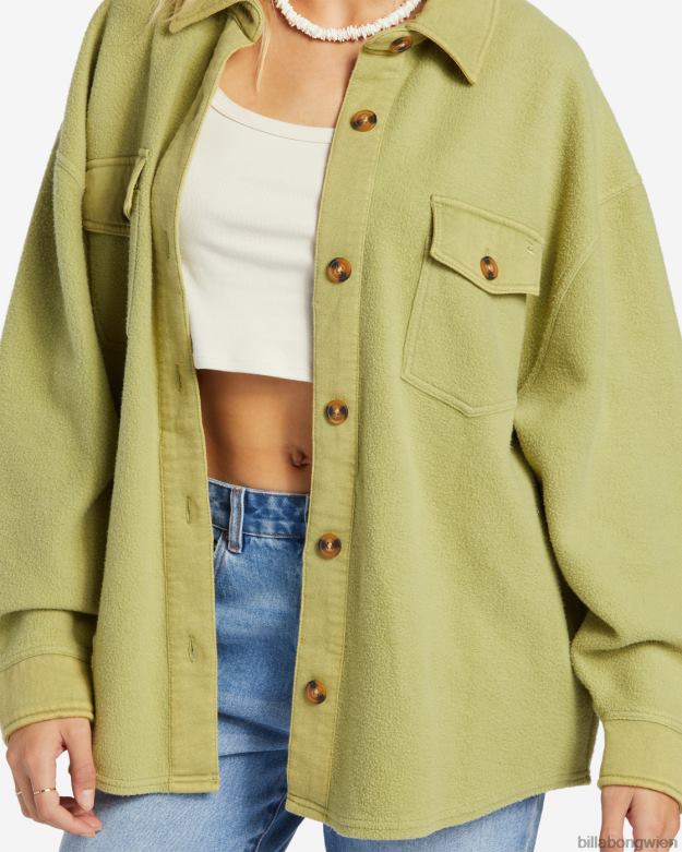 Billabong Clothing 00V681963 | Billabong Anytime-Shacket-Oversize-Jacke mit durchgehender Knopfleiste Avocado Frauen