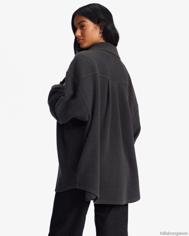 Billabong Clothing 00V682095 | Billabong Anytime-Shacket-Oversize-Jacke mit durchgehender Knopfleiste aus schwarz Frauen