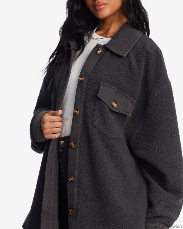Billabong Clothing 00V682095 | Billabong Anytime-Shacket-Oversize-Jacke mit durchgehender Knopfleiste aus schwarz Frauen