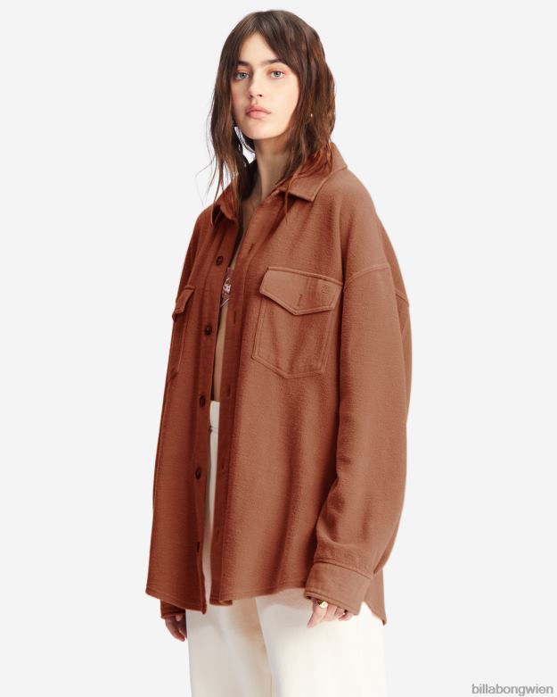 Billabong Clothing 00V682224 | Billabong Anytime-Shacket-Oversize-Jacke mit durchgehender Knopfleiste süße Schokolade Frauen
