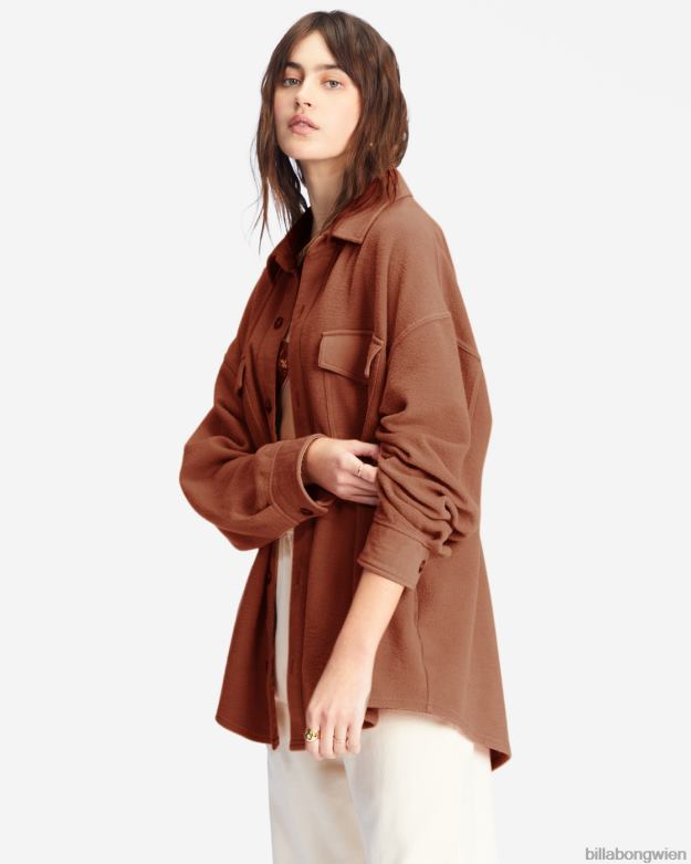 Billabong Clothing 00V682224 | Billabong Anytime-Shacket-Oversize-Jacke mit durchgehender Knopfleiste süße Schokolade Frauen