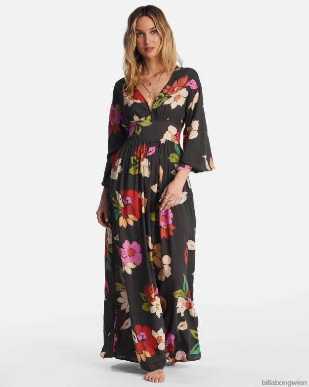 Billabong Clothing 00V682093 | Billabong Langärmliges Maxikleid von Night Bloom schwarzer Kieselstein Frauen
