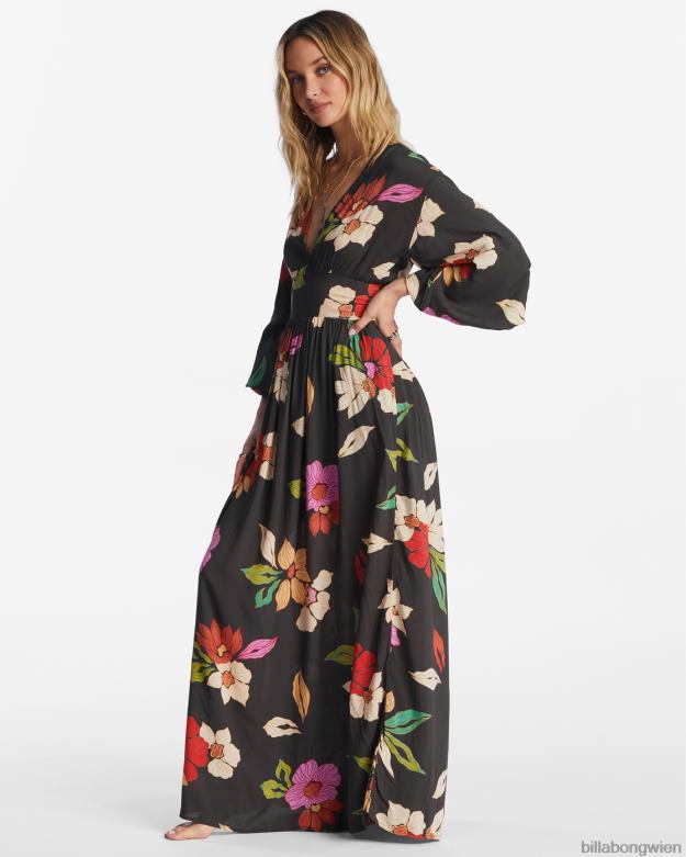 Billabong Clothing 00V682093 | Billabong Langärmliges Maxikleid von Night Bloom schwarzer Kieselstein Frauen