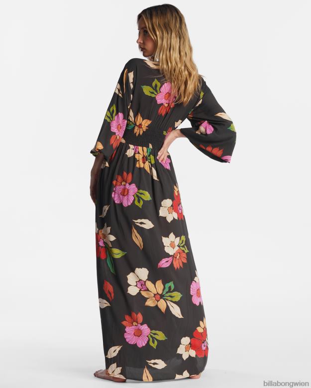 Billabong Clothing 00V682093 | Billabong Langärmliges Maxikleid von Night Bloom schwarzer Kieselstein Frauen