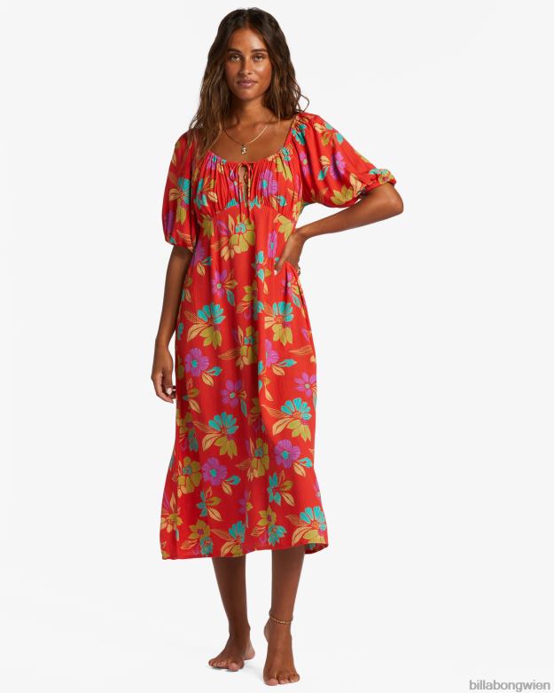 Billabong Clothing 00V682108 | Billabong wahres Romantik-Midikleid heller Mohn Frauen
