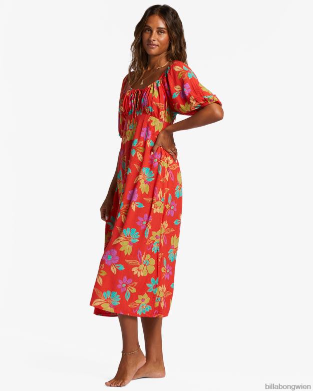 Billabong Clothing 00V682108 | Billabong wahres Romantik-Midikleid heller Mohn Frauen