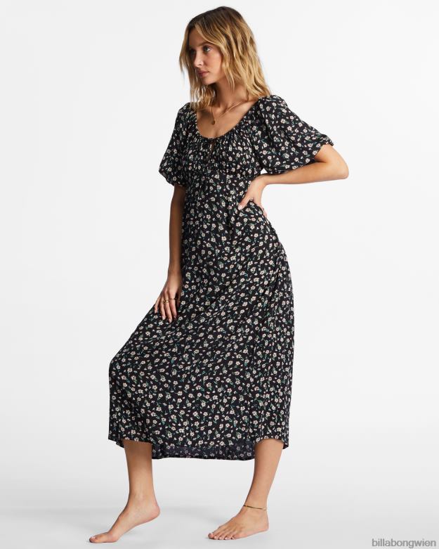 Billabong Clothing 00V682181 | Billabong wahres Romantik-Midikleid schwarzer Kieselstein Frauen