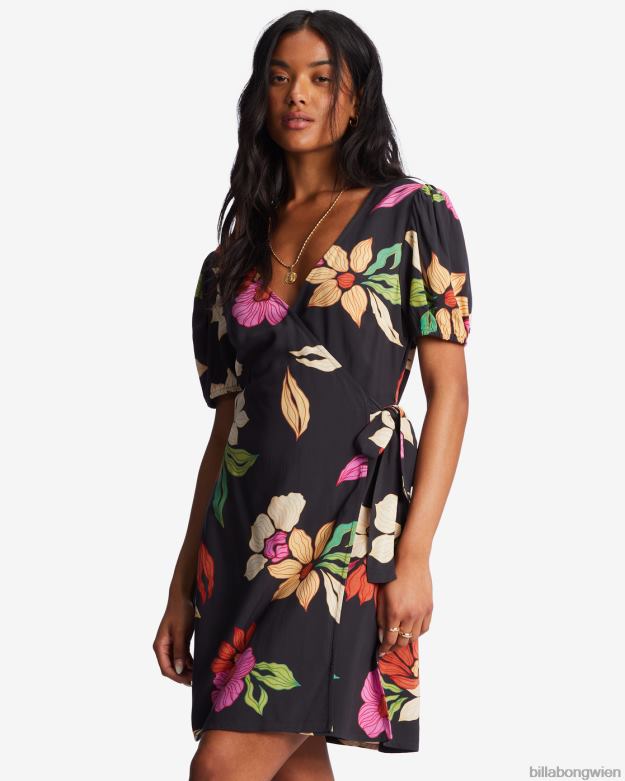 Billabong Clothing 00V682183 | Billabong Hot Tropicals Mini-Wickelkleid schwarzer Kieselstein Frauen