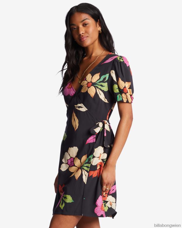 Billabong Clothing 00V682183 | Billabong Hot Tropicals Mini-Wickelkleid schwarzer Kieselstein Frauen