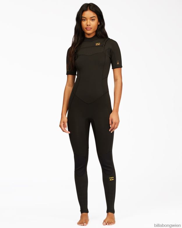 Billabong Clothing 00V682597 | Billabong 2/2-Synergy-Neoprenanzug mit mittlerem Reißverschluss und kurzen Ärmeln schwarze Krawattenfarbe Frauen