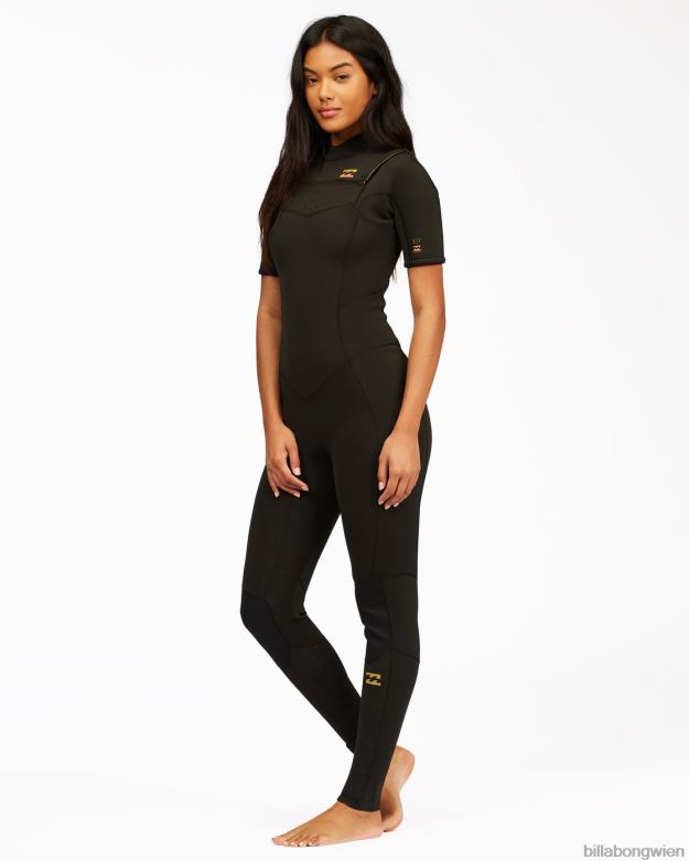 Billabong Clothing 00V682597 | Billabong 2/2-Synergy-Neoprenanzug mit mittlerem Reißverschluss und kurzen Ärmeln schwarze Krawattenfarbe Frauen