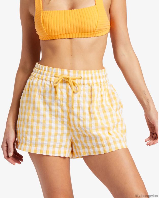 Billabong Clothing 00V681896 | Billabong Day Tripper Sunshine Check elastische Shorts Gold Frauen