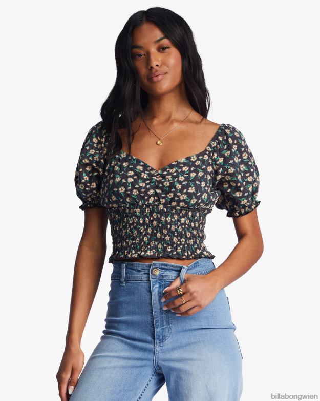 Billabong Clothing 00V682199 | Billabong Liebeslied-Top mit Puffärmeln schwarzer Kieselstein Frauen