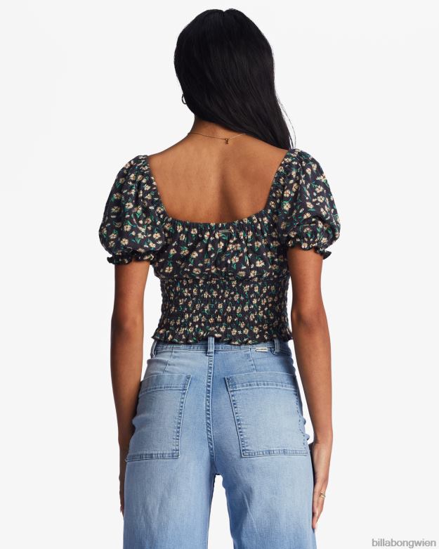 Billabong Clothing 00V682199 | Billabong Liebeslied-Top mit Puffärmeln schwarzer Kieselstein Frauen