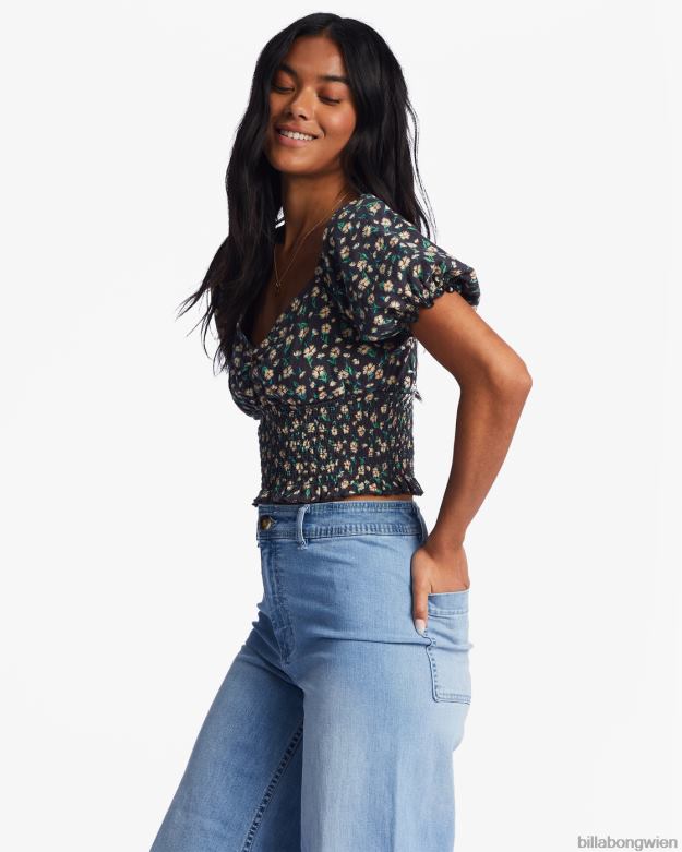 Billabong Clothing 00V682199 | Billabong Liebeslied-Top mit Puffärmeln schwarzer Kieselstein Frauen