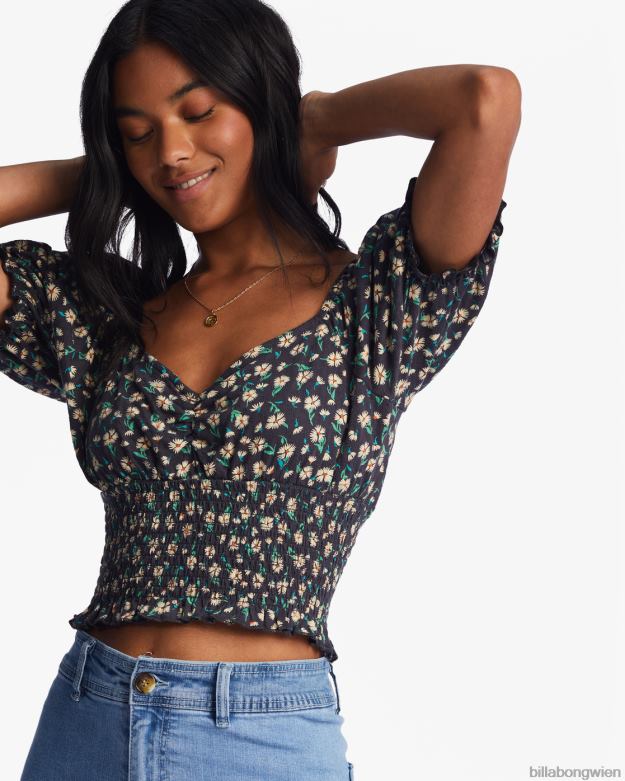 Billabong Clothing 00V682199 | Billabong Liebeslied-Top mit Puffärmeln schwarzer Kieselstein Frauen