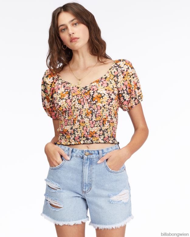 Billabong Clothing 00V682251 | Billabong Top mit Puffärmeln schwarz-multi Frauen