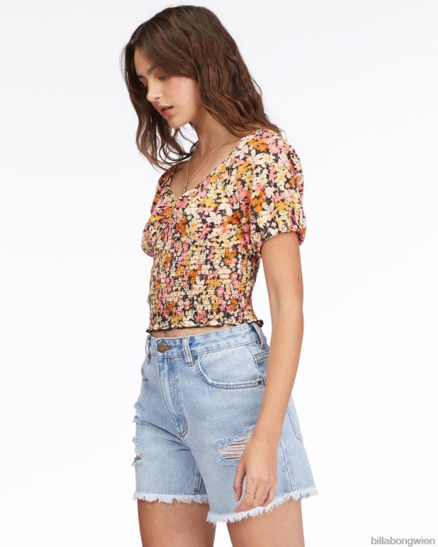 Billabong Clothing 00V682251 | Billabong Top mit Puffärmeln schwarz-multi Frauen