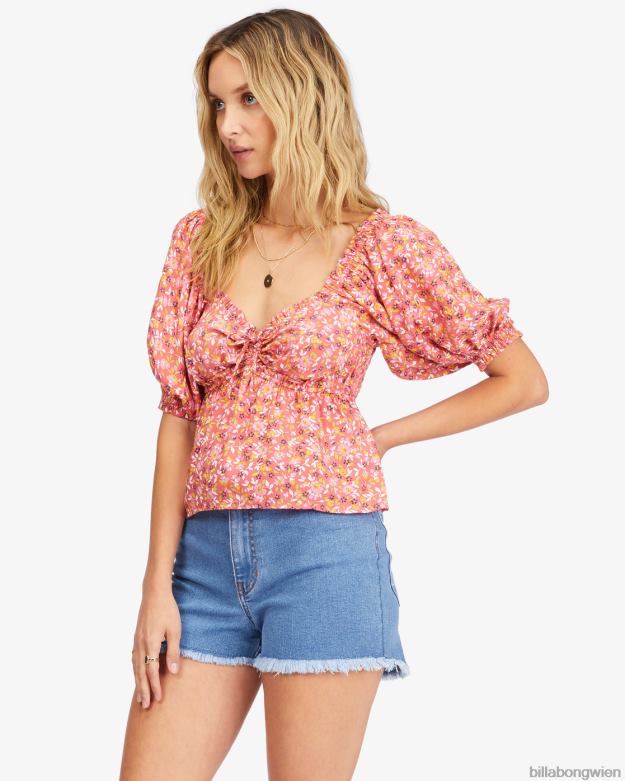 Billabong Clothing 00V682257 | Billabong Beachy Babe Puffärmel-Crop-Top Vintage Koralle Frauen