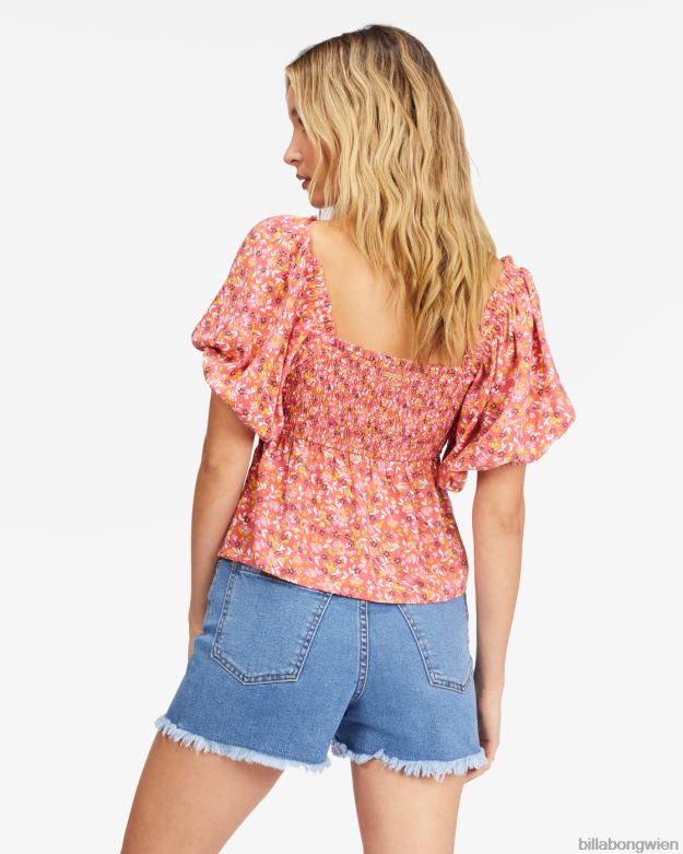 Billabong Clothing 00V682257 | Billabong Beachy Babe Puffärmel-Crop-Top Vintage Koralle Frauen
