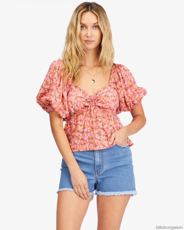 Billabong Clothing 00V682257 | Billabong Beachy Babe Puffärmel-Crop-Top Vintage Koralle Frauen