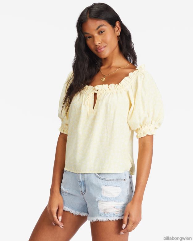 Billabong Clothing 00V682284 | Billabong Sunny Skies-Oberteil mit Puffärmeln Salzkristall Frauen
