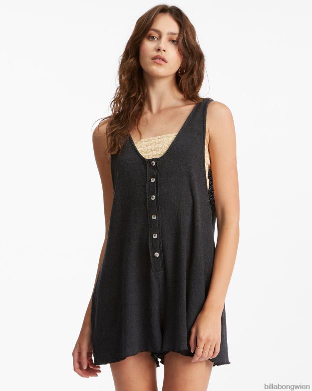 Billabong Clothing 00V681694 | Billabong Ausbleichender, geknöpfter Strick-Strampler aus schwarz Frauen