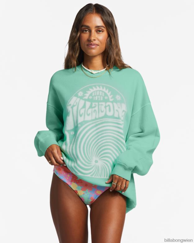 Billabong Clothing 00V681909 | Billabong Fahren Sie in einem übergroßen Sweatshirt mit Rundhalsausschnitt grüne Minze Frauen