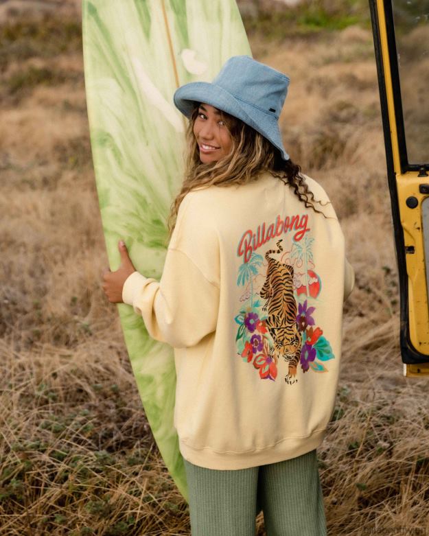 Billabong Clothing 00V681988 | Billabong Fahren Sie in einem übergroßen Sweatshirt mit Rundhalsausschnitt Sol steigen Frauen