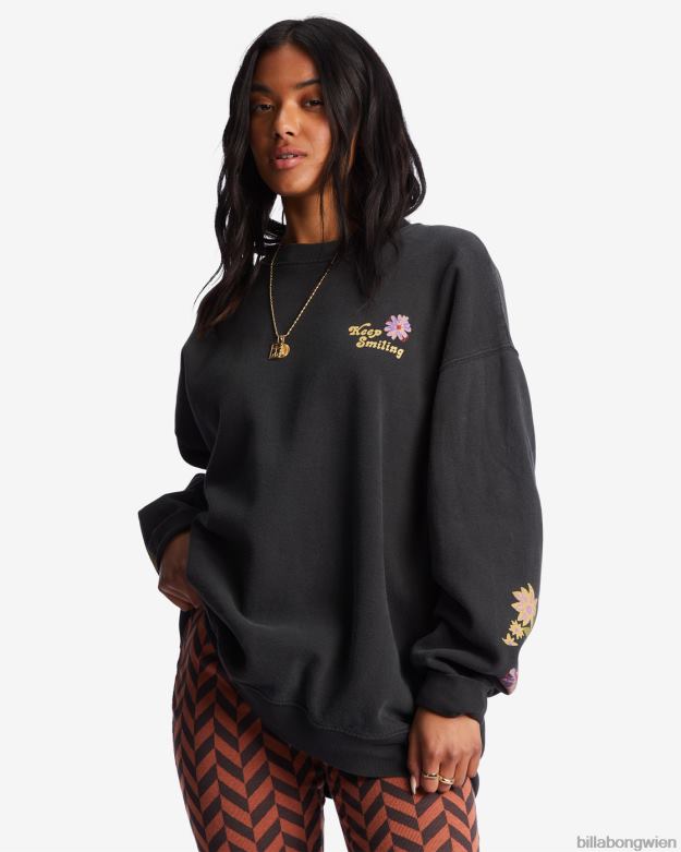 Billabong Clothing 00V681999 | Billabong Fahren Sie in einem übergroßen Sweatshirt mit Rundhalsausschnitt schwarzer Sand Frauen
