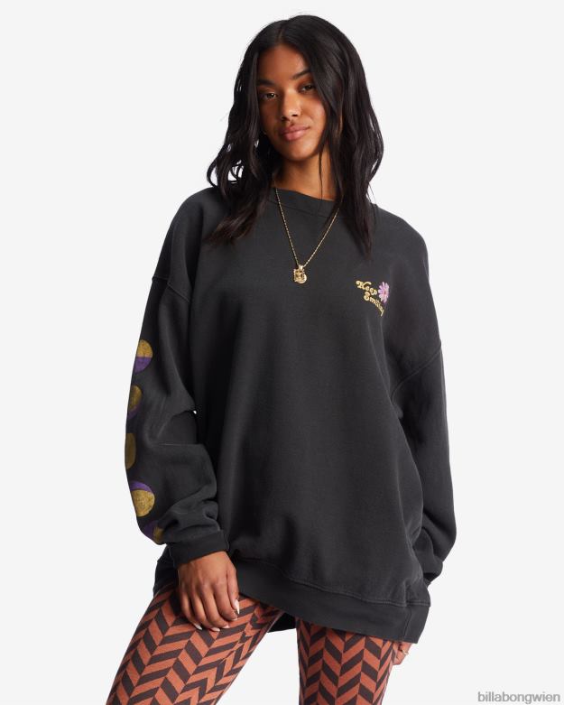 Billabong Clothing 00V681999 | Billabong Fahren Sie in einem übergroßen Sweatshirt mit Rundhalsausschnitt schwarzer Sand Frauen