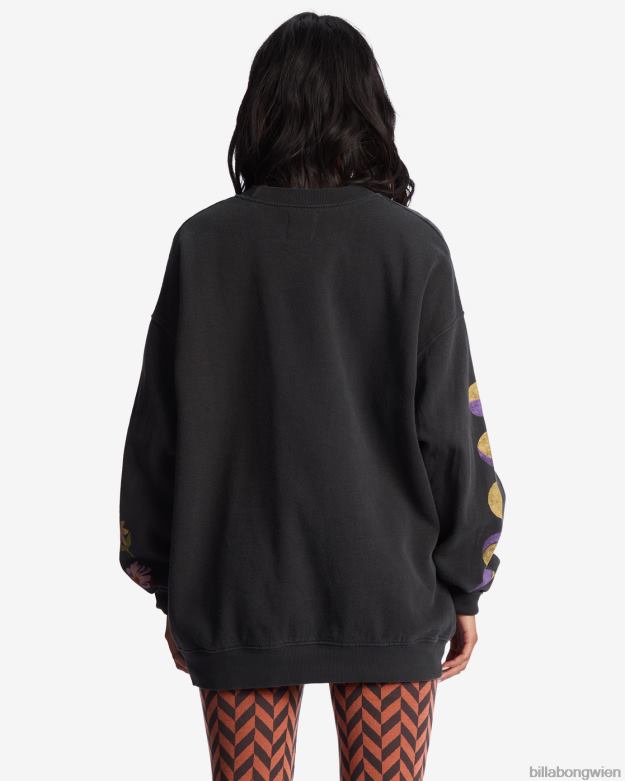 Billabong Clothing 00V681999 | Billabong Fahren Sie in einem übergroßen Sweatshirt mit Rundhalsausschnitt schwarzer Sand Frauen