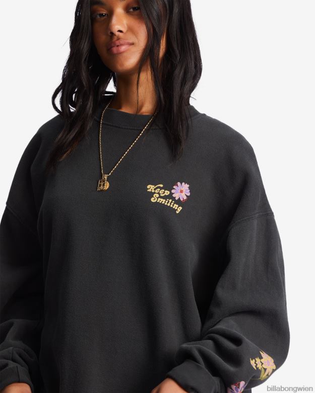 Billabong Clothing 00V681999 | Billabong Fahren Sie in einem übergroßen Sweatshirt mit Rundhalsausschnitt schwarzer Sand Frauen