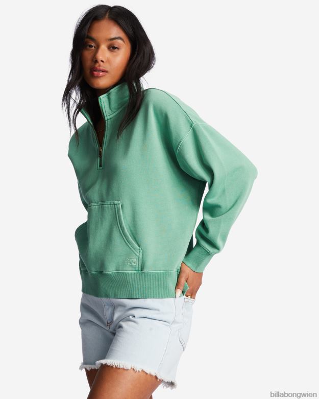 Billabong Clothing 00V682016 | Billabong Lazy Mornings Pullover-Sweatshirt mit halbem Reißverschluss süßes Gras Frauen