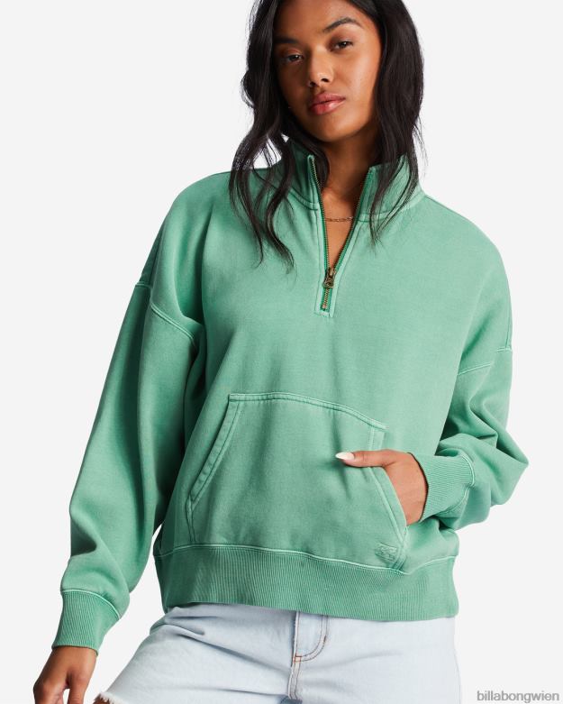 Billabong Clothing 00V682016 | Billabong Lazy Mornings Pullover-Sweatshirt mit halbem Reißverschluss süßes Gras Frauen