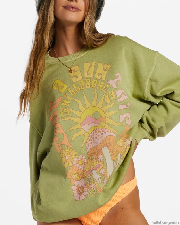 Billabong Clothing 00V682057 | Billabong Fahren Sie in einem übergroßen Sweatshirt mit Rundhalsausschnitt Weide Frauen
