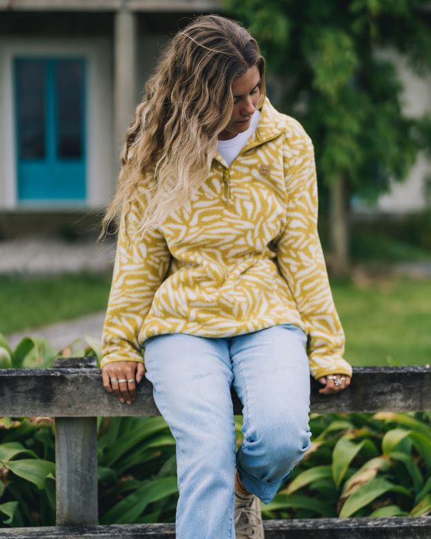 Billabong Clothing 00V682227 | Billabong A/Div Boundary Mock 3 Pullover-Sweatshirt mit halbem Reißverschluss frisches Moos Frauen