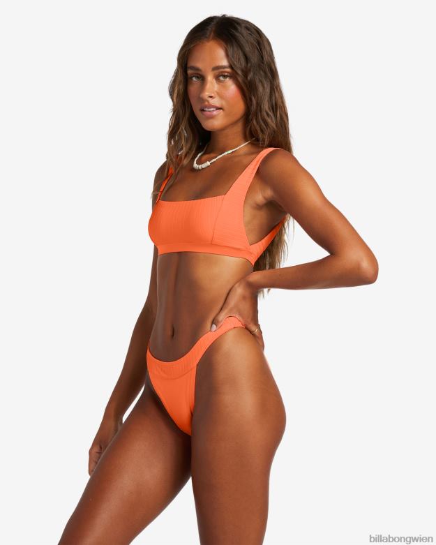 Billabong Wien 00V681234 | Billabong aufgereihte, gebänderte Hike-Bikinihose Poppin-Pfirsich Frauen