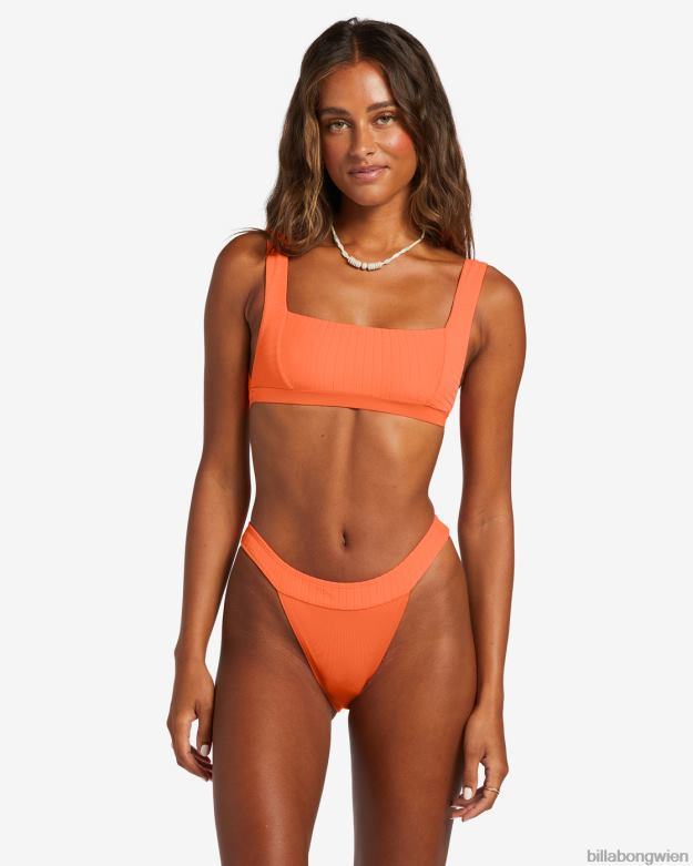 Billabong Wien 00V681234 | Billabong aufgereihte, gebänderte Hike-Bikinihose Poppin-Pfirsich Frauen