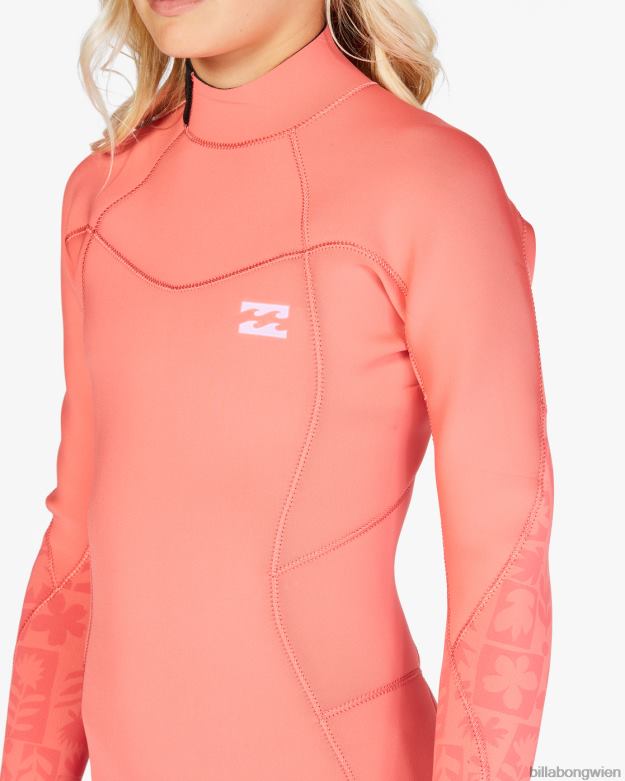 Billabong Clothing 00V682710 | Billabong 3/2-Synergy-Neoprenanzug mit Reißverschluss hinten Vintage Koralle Mädchen