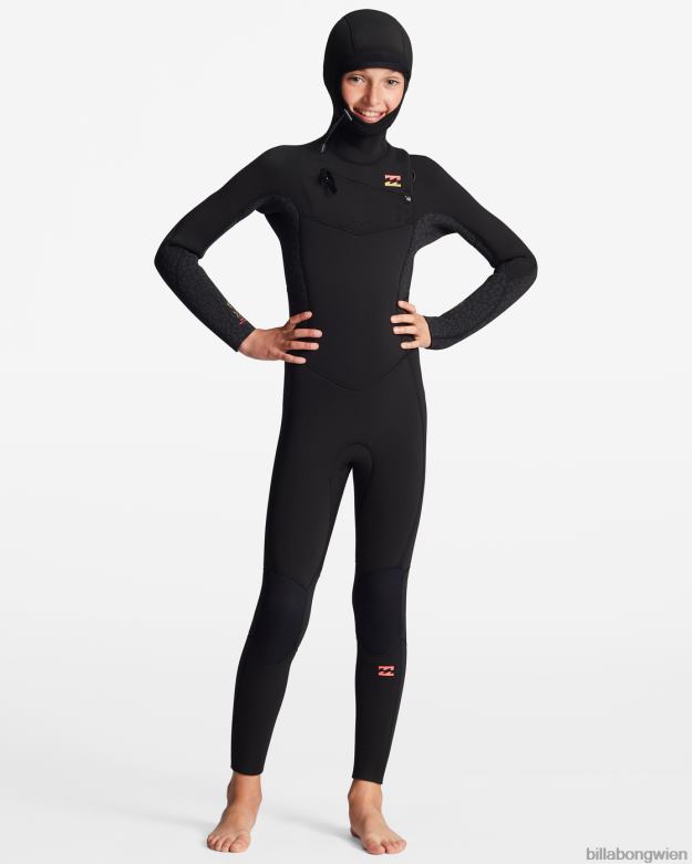Billabong Clothing 00V682741 | Billabong 5/4-Synergy-Neoprenanzug mit Brustreißverschluss und Kapuze wildes Schwarz Mädchen